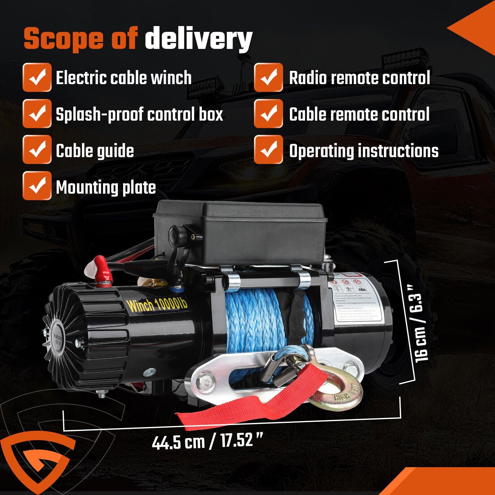 Electric Winch Truck 10,000 lb Synthetic Rope Remote Control Off-Road 4WD Kit-