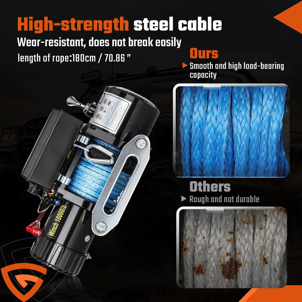 Electric Winch Truck 10,000 lb Synthetic Rope Remote Control Off-Road 4WD Kit-