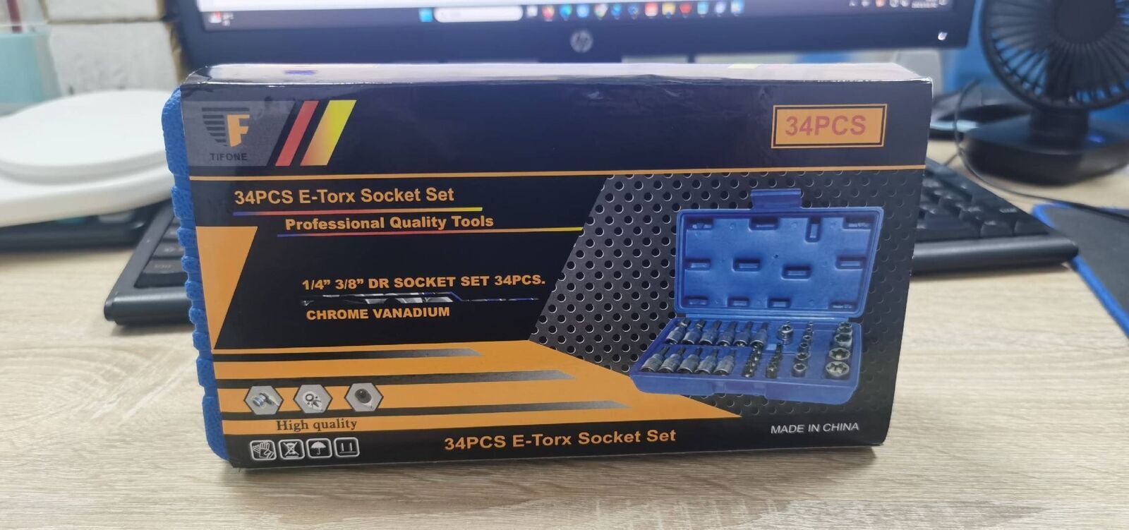 34pcs Torx Star Sockets & Bit Set for Male Female E-torx Security Bits 3/8 Drive