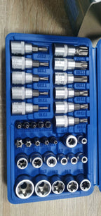 34pcs Torx Star Sockets & Bit Set for Male Female E-torx Security Bits 3/8 Drive