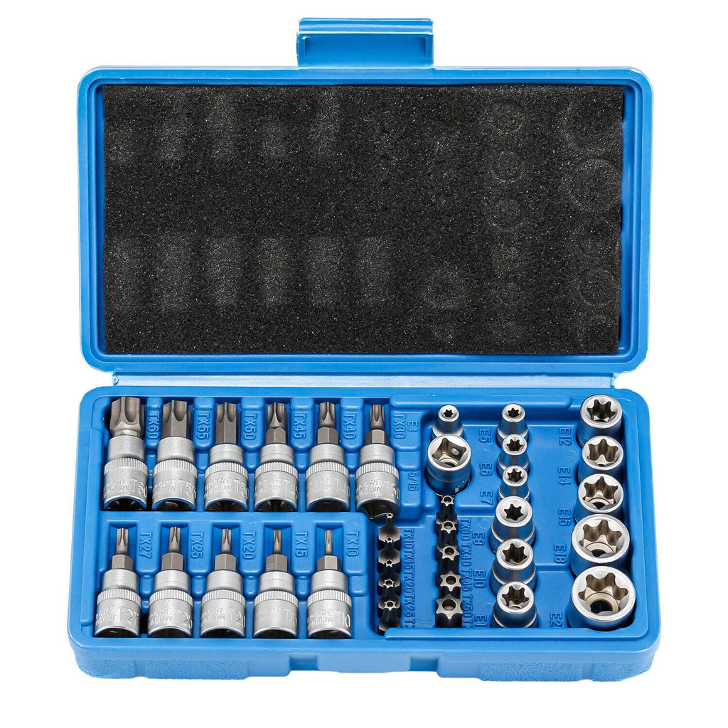 34pcs Torx Star Sockets & Bit Set for Male Female E-torx Security Bits 3/8 Drive