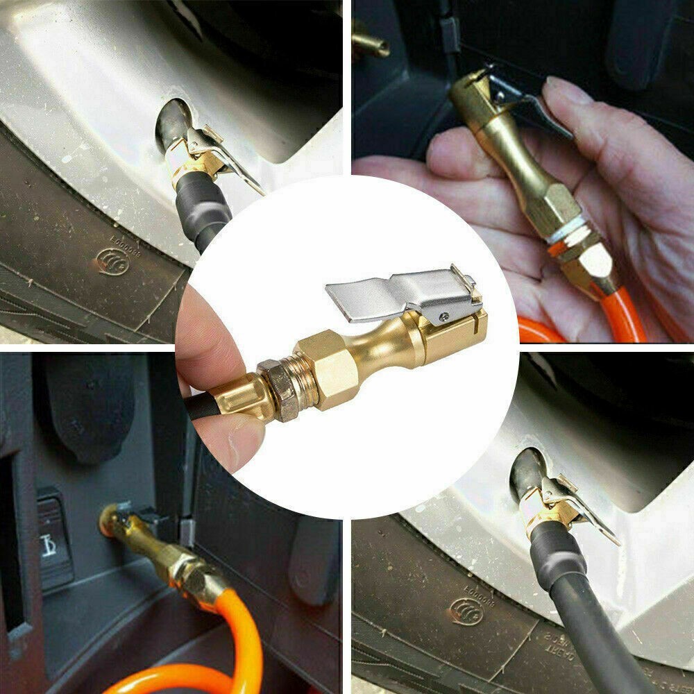 2 Tire Inflatable Straight Brass Open Flow Air Chucks Lock-On Clip 1/4" NPT