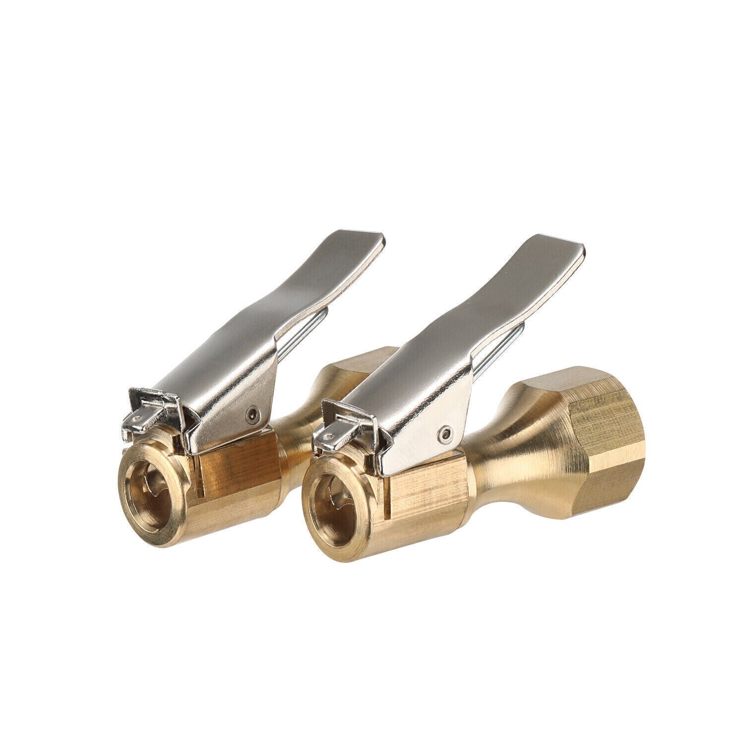 2 Tire Inflatable Straight Brass Open Flow Air Chucks Lock-On Clip 1/4" NPT