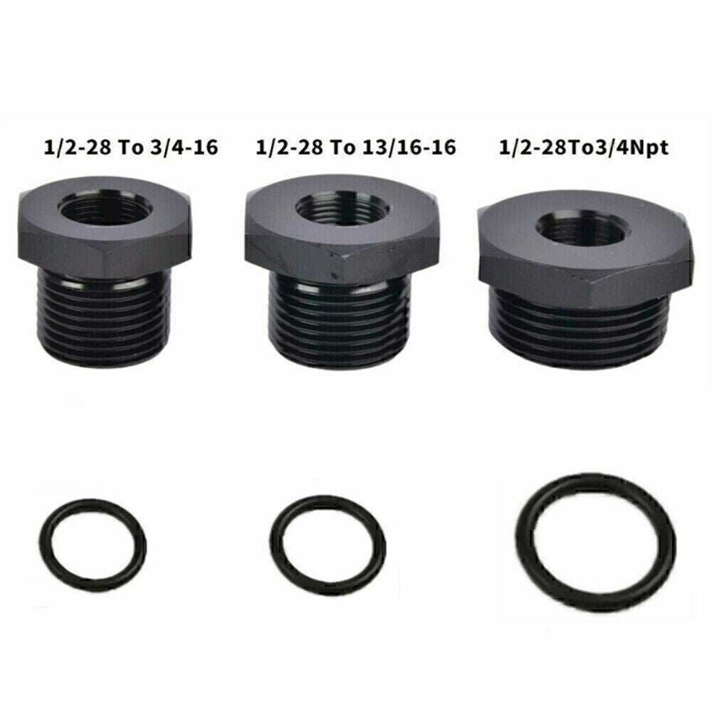 3PCS 1/2-28 to 3/4-16, 13/16-16, 3/4 NPT Thread Oil Filter Adapters Black NEW