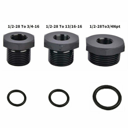 3PCS 1/2-28 to 3/4-16, 13/16-16, 3/4 NPT Thread Oil Filter Adapters Black NEW