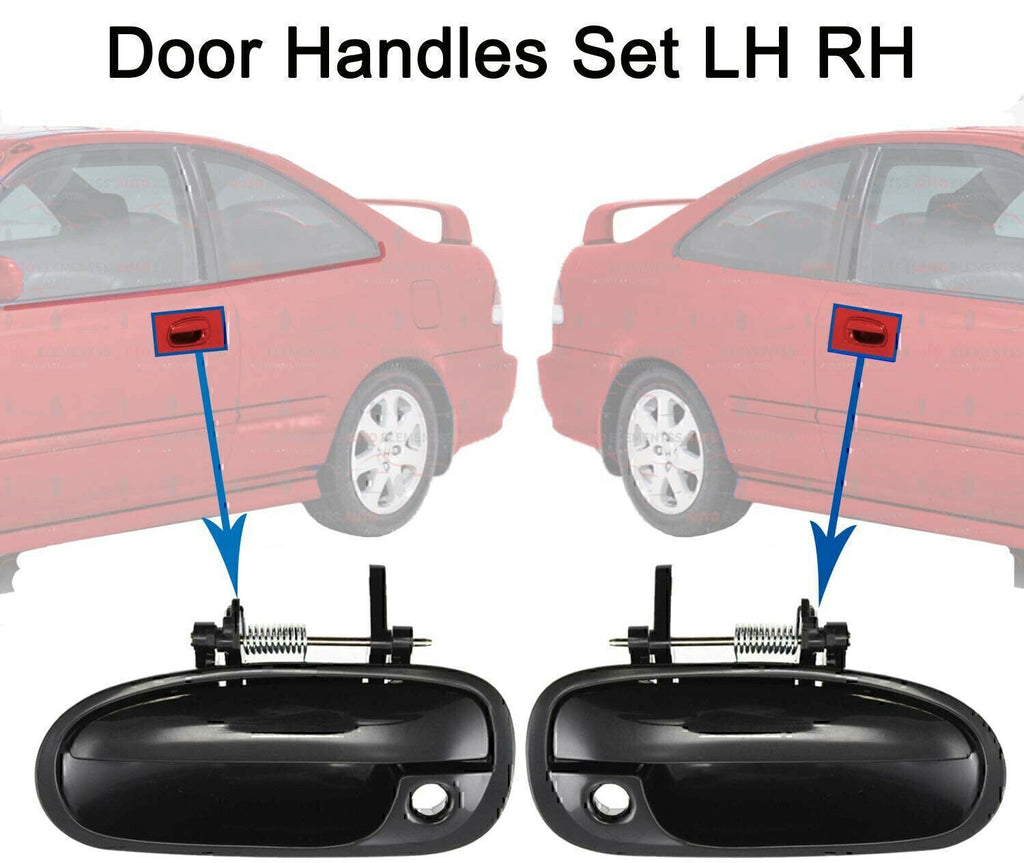 Exterior Door Handle Set For 96-00 Honda Civic Primed Plastic Front Left & Right