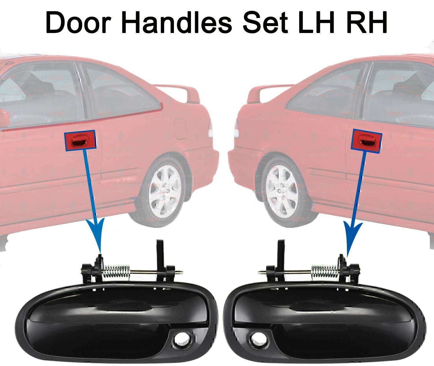 Exterior Door Handle Set For 96-00 Honda Civic Primed Plastic Front Left & Right
