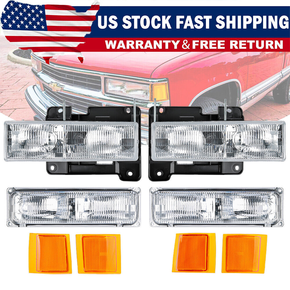 For 1994-1998 Chevy Silverado C10 C/K 1500 2500 3500 Headlights w/Bumper Lamp