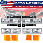 For 1994-1998 Chevy Silverado C10 C/K 1500 2500 3500 Headlights w/Bumper Lamp