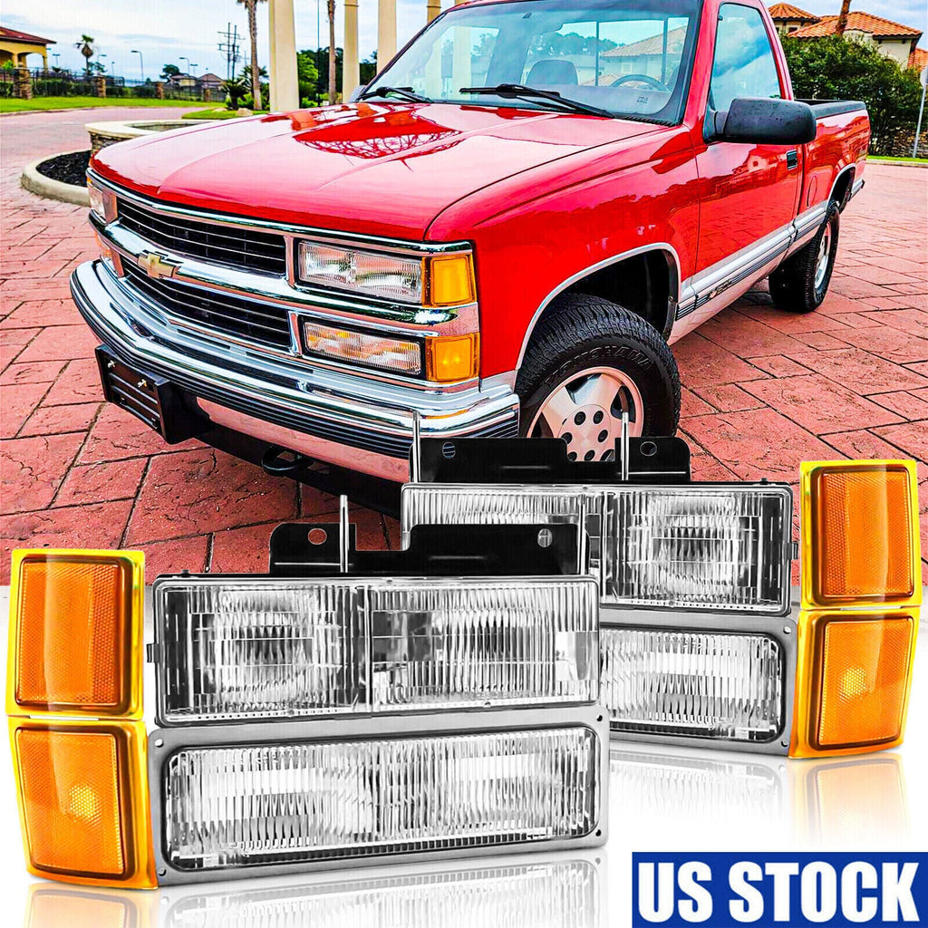 For 1994-1998 Chevy Silverado C10 C/K 1500 2500 3500 Headlights w/Bumper Lamp