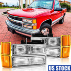 For 1994-1998 Chevy Silverado C10 C/K 1500 2500 3500 Headlights w/Bumper Lamp