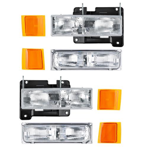 For 1994-1998 Chevy Silverado C10 C/K 1500 2500 3500 Headlights w/Bumper Lamp