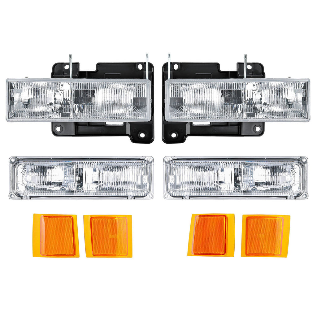 For 1994-1998 Chevy Silverado C10 C/K 1500 2500 3500 Headlights w/Bumper Lamp
