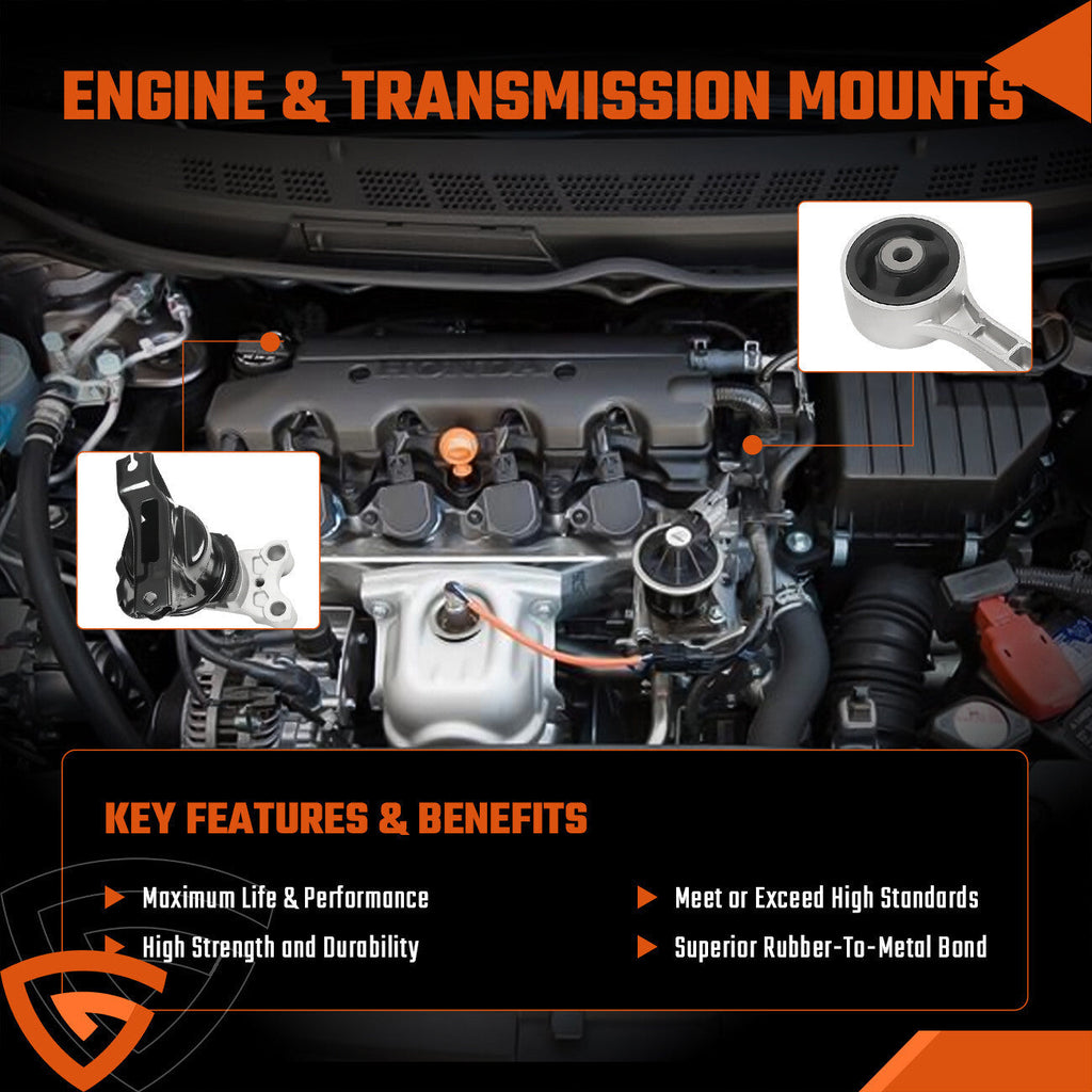 4Pcs Transmission Engine Motor Mount Fit 2006-2011 Honda Civic 1.8L For Manual