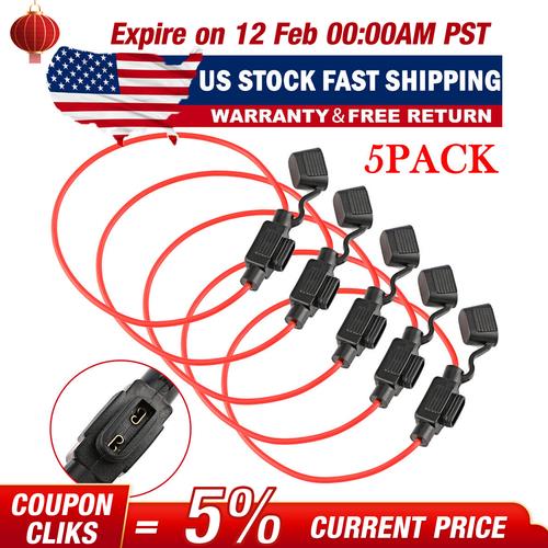 5 PACK 18 GAUGE ATC FUSE HOLDER IN-LINE AWG WIRE COPPER 12 VOLT POWER BLADE