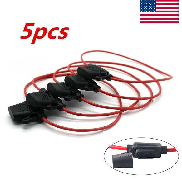 5 PACK 18 GAUGE ATC FUSE HOLDER IN-LINE AWG WIRE COPPER 12 VOLT POWER BLADE
