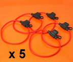 5 PACK 18 GAUGE ATC FUSE HOLDER IN-LINE AWG WIRE COPPER 12 VOLT POWER BLADE