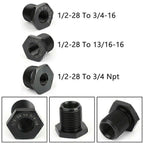 3x Black 1/2-28 to 3/4-16, 13/16-16, 3/4 NPT Thread Oil Filter Adapters Set