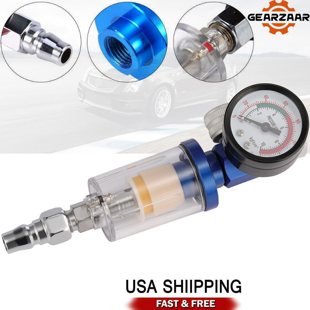 1/4" Spray Gun & In-Line Water Trap Filter Tool Air Pressure Regulator Gauge