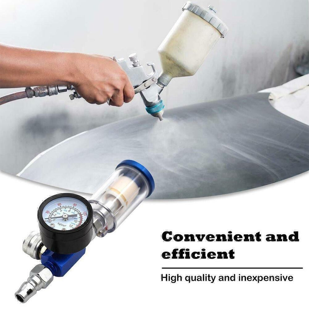 1/4" Spray Gun & In-Line Water Trap Filter Tool Air Pressure Regulator Gauge