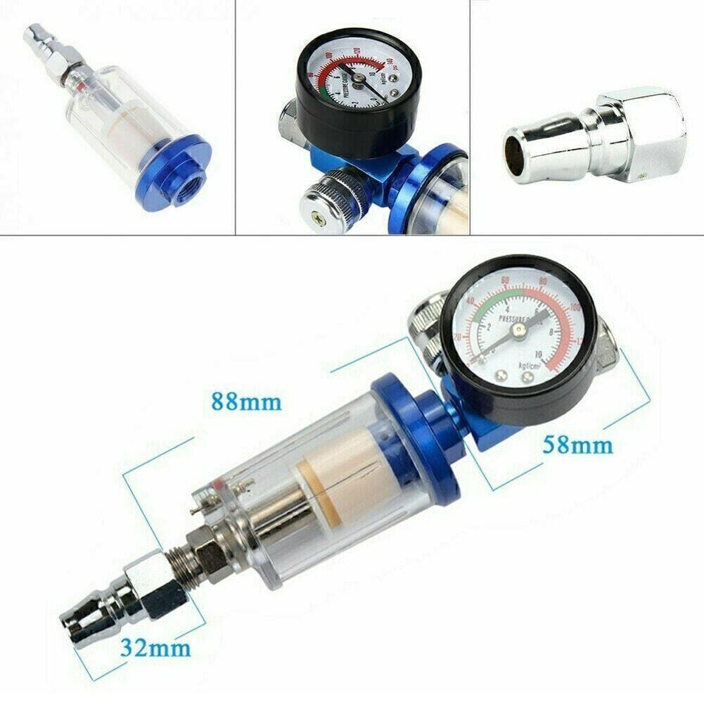 1/4" Spray Gun & In-Line Water Trap Filter Tool Air Pressure Regulator Gauge
