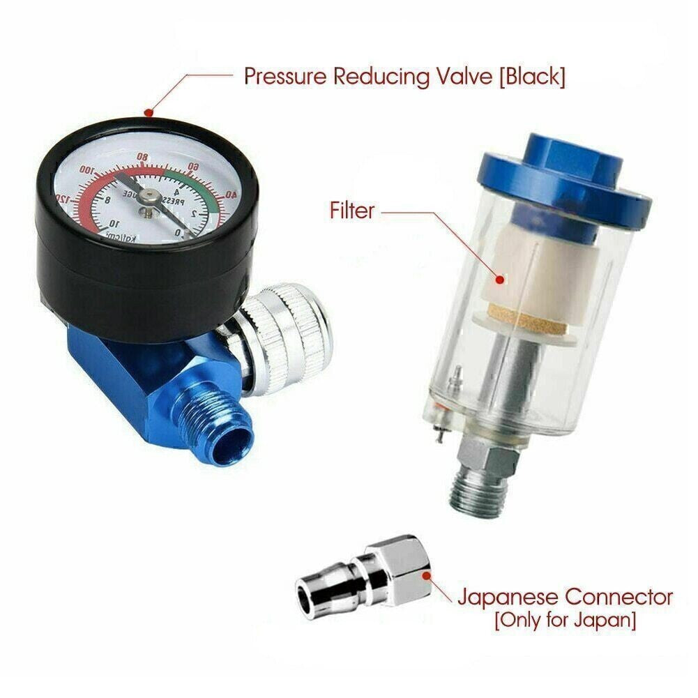 1/4" Spray Gun & In-Line Water Trap Filter Tool Air Pressure Regulator Gauge
