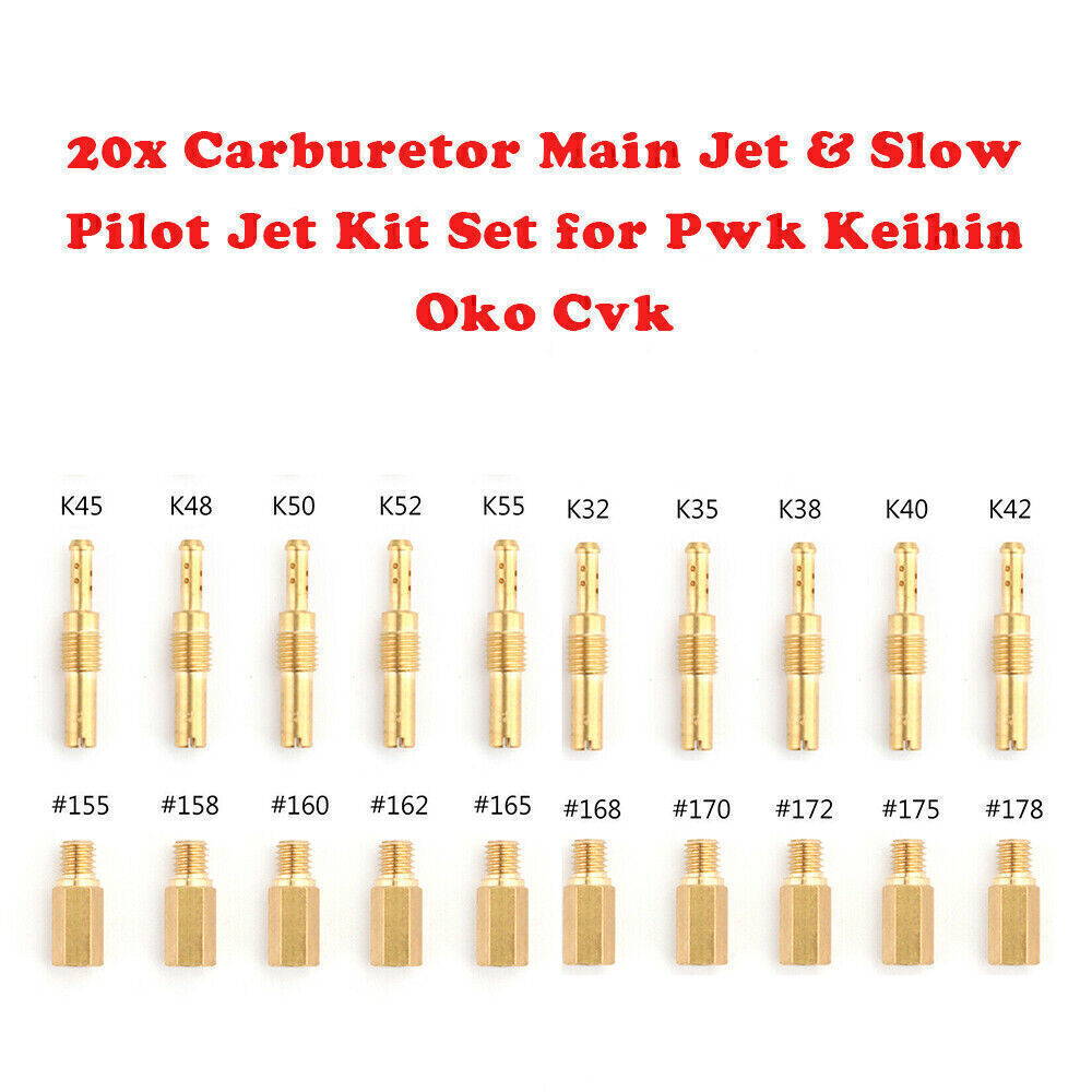 20Pcs Carburetor Main Jet kit & Slow/Pilot Jet Tool for PWK Keihin OKO CVK