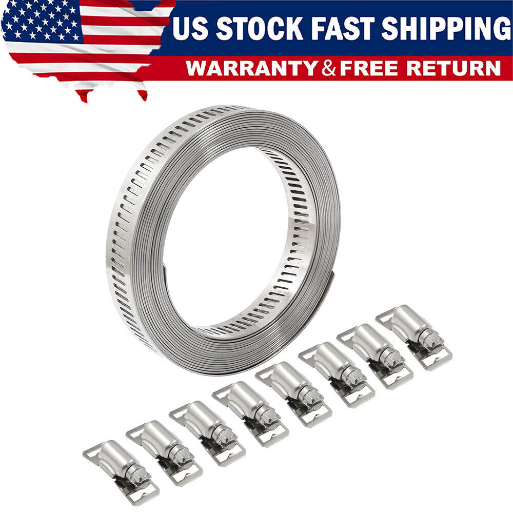 11.5FT Adjustable Large Hose Clamps Worm Gear Stainless Steel Clamp +8 Fastener