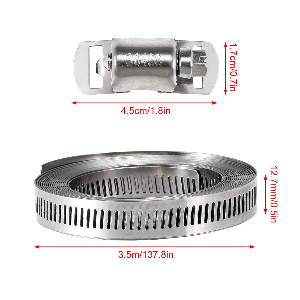 11.5FT Adjustable Large Hose Clamps Worm Gear Stainless Steel Clamp +8 Fastener