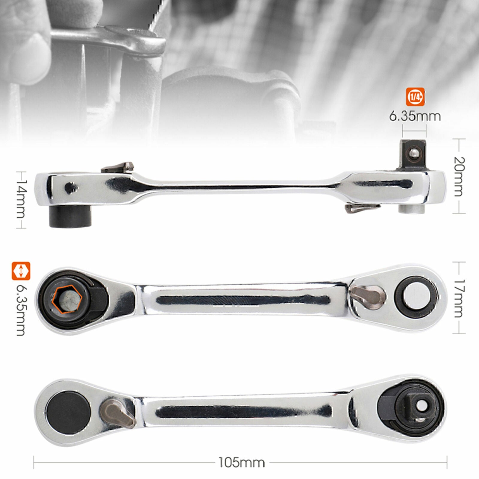 1PCS Mini 1/4inch Double Ended Quick Socket Ratchet Wrench Rod Screwdriver Bit