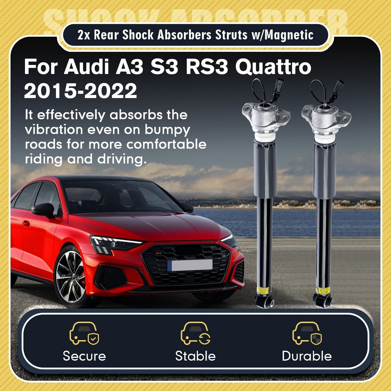 2* Rear Shock Absorbers w/Magnetic For Audi A3 S3 RS3 Quattro 2015-22 8V0513021