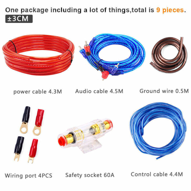 8-Gauge 1500W Car Amplifier Installation Wiring Kit with RCA Cable