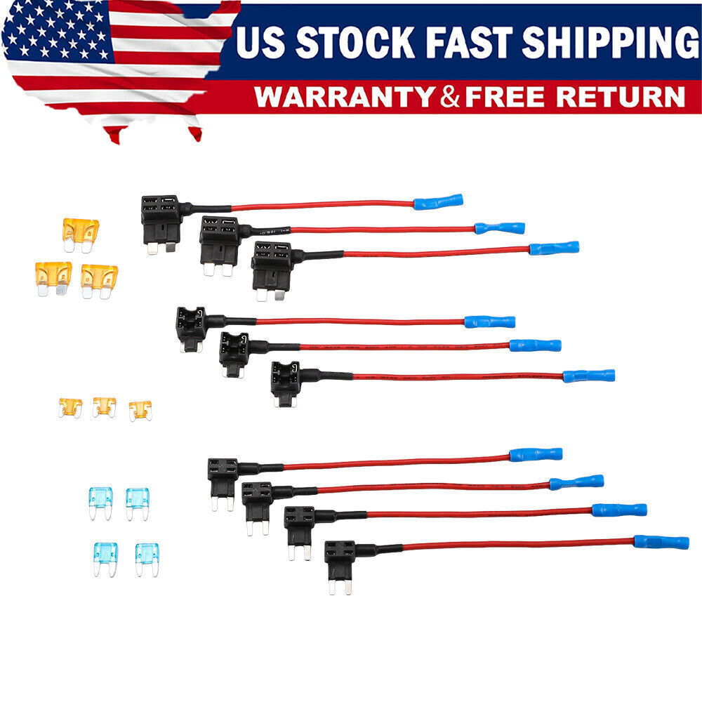 10pcs 12V Car Add-a-Circuit Fuse Adapter w/ Standard Mini TAP Blade Fuse Holder!