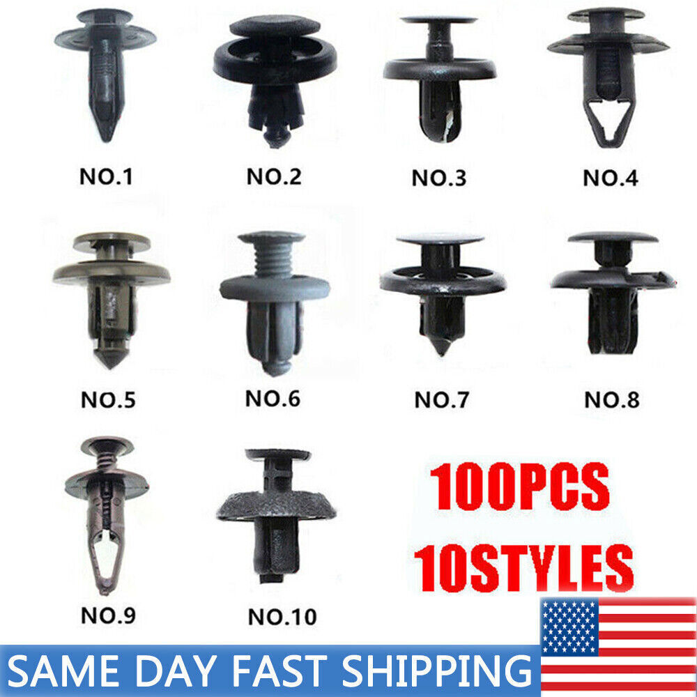 100 pcs Fender Clips Trim Car Auto Push Pin Rivet Bumper Fastener Panel-Retainer