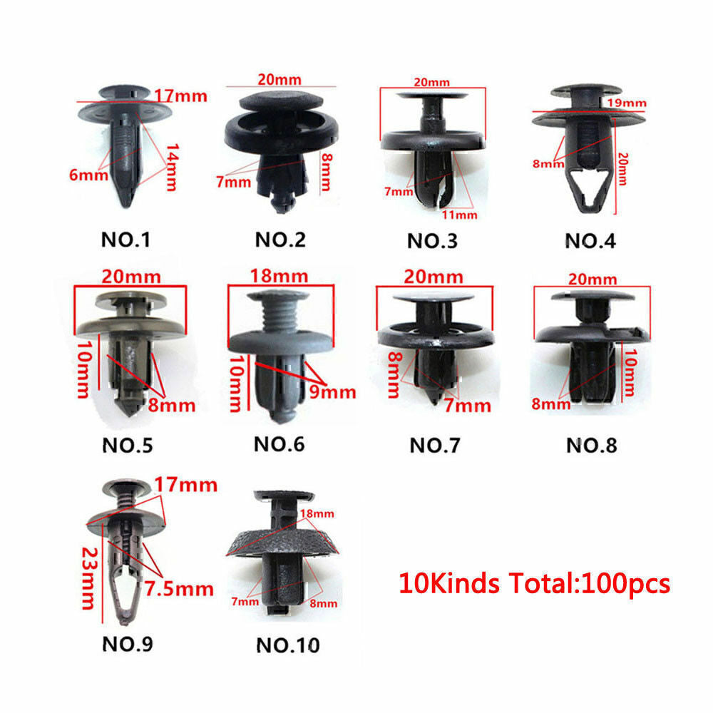 100 pcs Fender Clips Trim Car Auto Push Pin Rivet Bumper Fastener Panel-Retainer