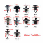 100 pcs Fender Clips Trim Car Auto Push Pin Rivet Bumper Fastener Panel-Retainer