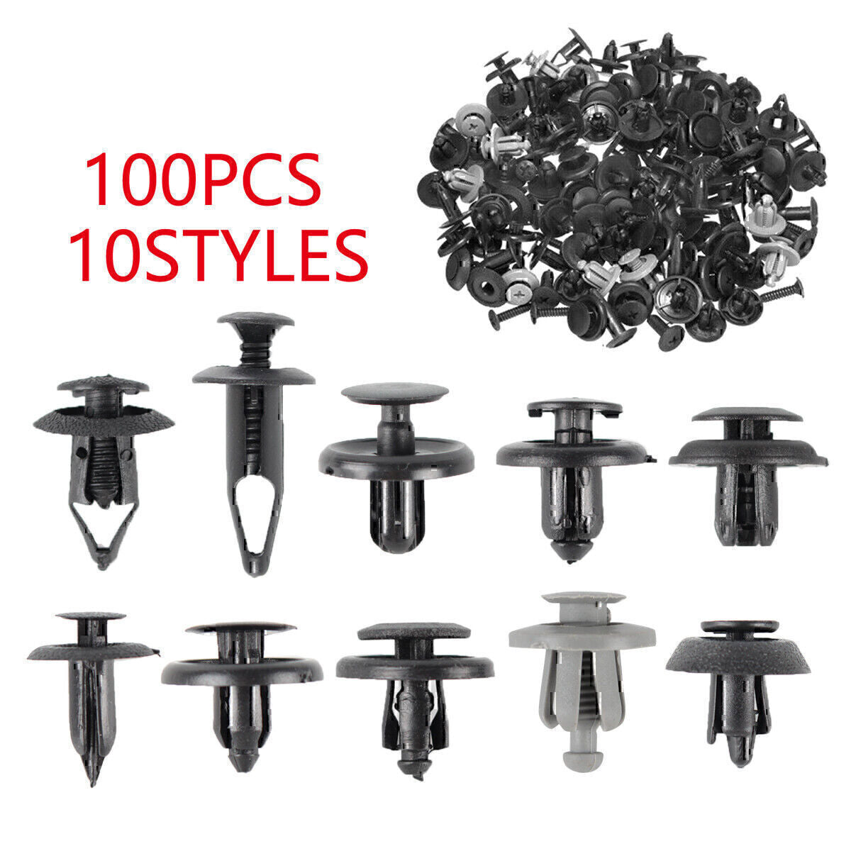 100 pcs Fender Clips Trim Car Auto Push Pin Rivet Bumper Fastener Panel-Retainer