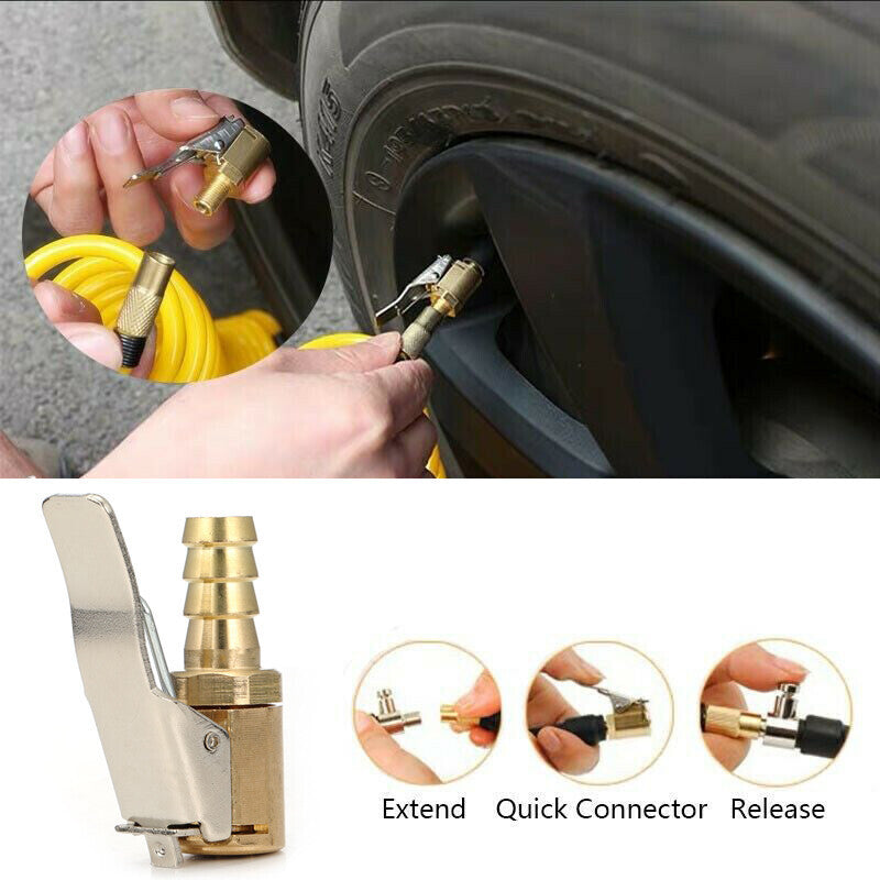 （4） 8mm Car Tyre Wheel Tire Air Chuck Inflator Pump Valve Clip Connector Brass