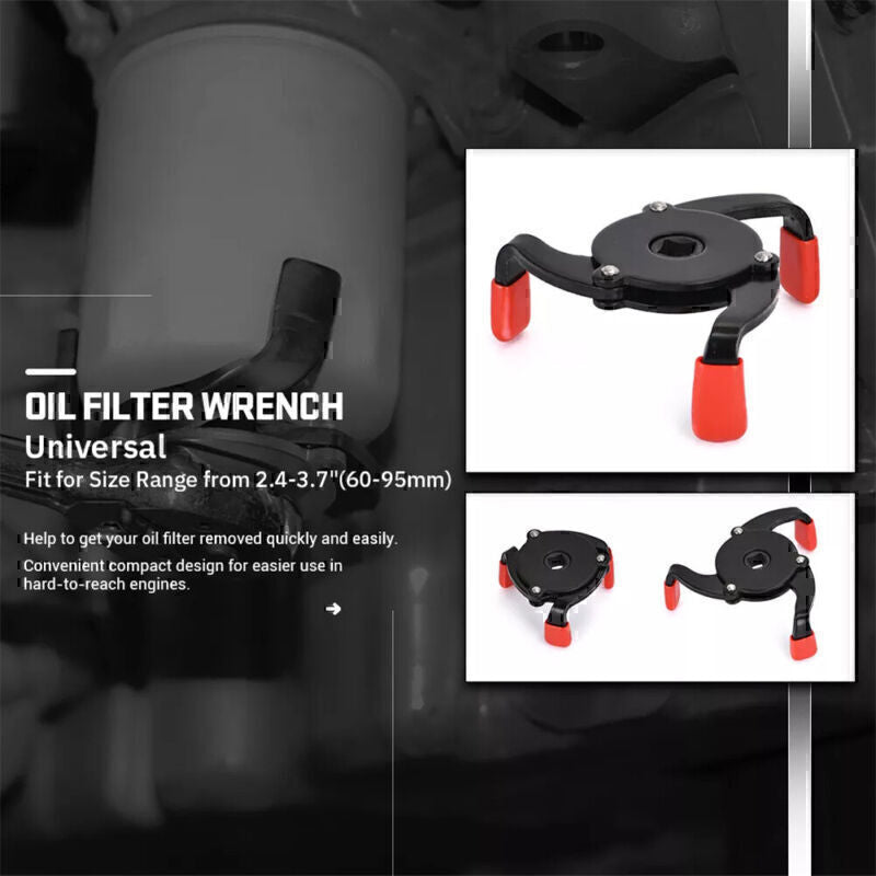 Universal Car 3 Jaws Oil Filter Wrench Adjustable Spanner Remover Removal Tool-