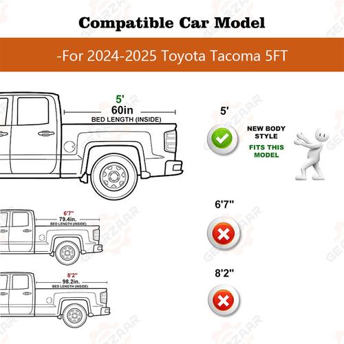 5FT Hard Tri-Fold Tonneau Cover Truck Bed For 2024 2025 Toyota Tacoma Waterproof