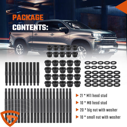 Head Studs Bolts Kit Fit for 2004-2020 Chevy GM 4.8L 5.3L 5.7L 6.0L 6.2L 7.0L