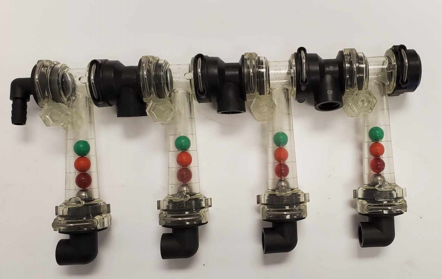 4 Column Squeeze Pump Flow Indicator 1/4" FNPT Outlet & 3/8" Isolator Tee Inlet