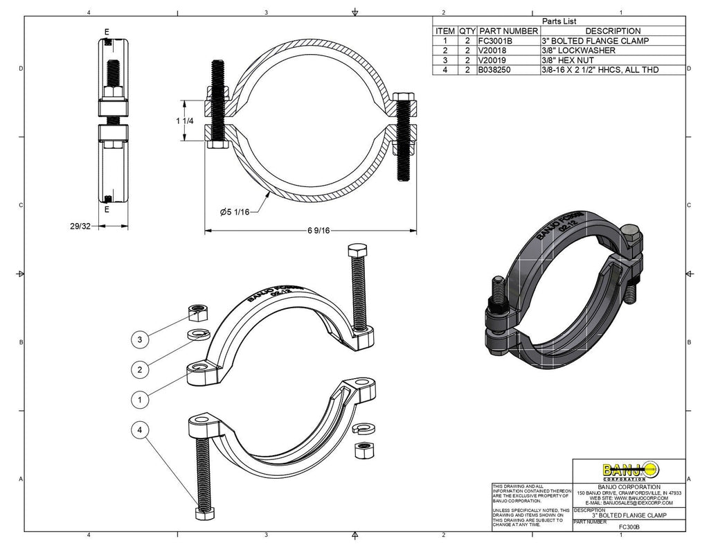 Banjo 3" Manifold Bolted Flanged Clamp fits Full Port M3000 Flanged Fittings