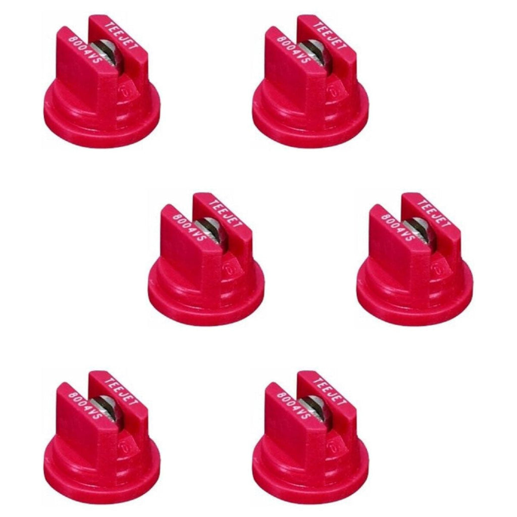 Pack of 6 - TeeJet Flat Spray Tips Red 80° Polymer w/SS Insert 0.4 GPM @ 40 PSI