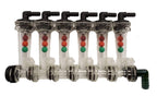 Wilger 6 Column Flow Indicator 3/8" 90° Outlets & 3/4" 90° Inlet w/ Viton Seals