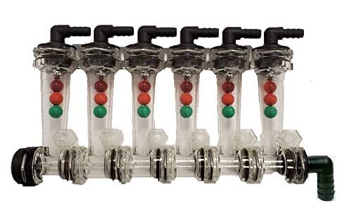 Wilger 6 Column Flow Indicator 3/8" 90° Outlets & 3/4" 90° Inlet w/ Viton Seals