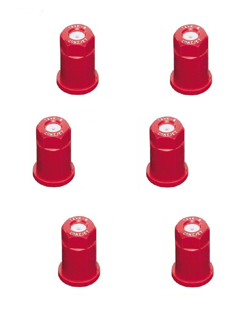 Pack of 6 - TeeJet ConeJet Hollow Cone Spray Tip 0.1 GPM @ 40 PSI Visiflo Red