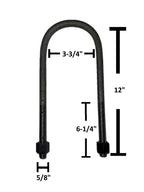 Round U-Bolt 5/8" Thick x 3-3/4" ID x 12" Long w/ Zinc Plated Nuts R279
