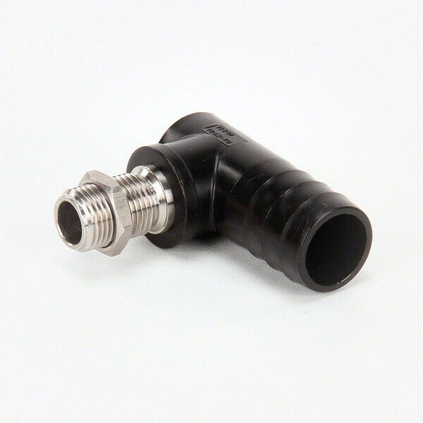TeeJet Celcon 1" Elbow Hose Barb x 11/16" MPT SS Nozzle Body w/ Jam Nut