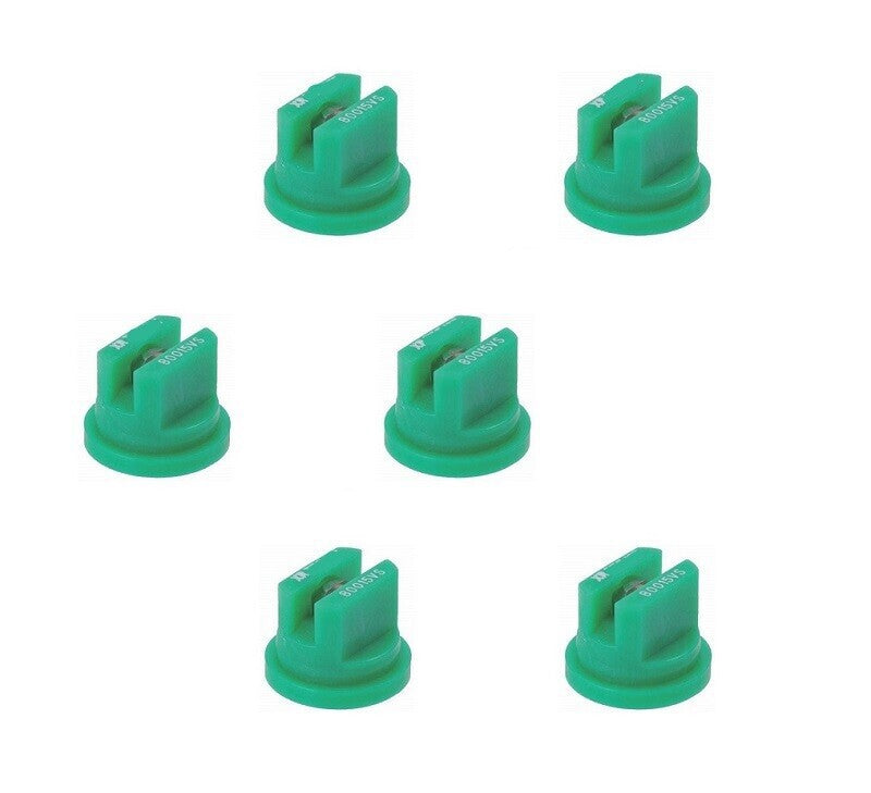 Pack of 6 - TeeJet Extended Range Flat Spray Tips Green 80° Polymer w/ SS Insert